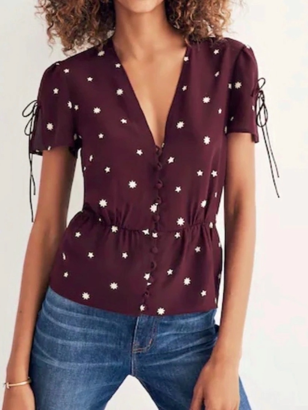 Madewell Silk Belle Top in Star Mix Tie Sleeve Blouse Size2